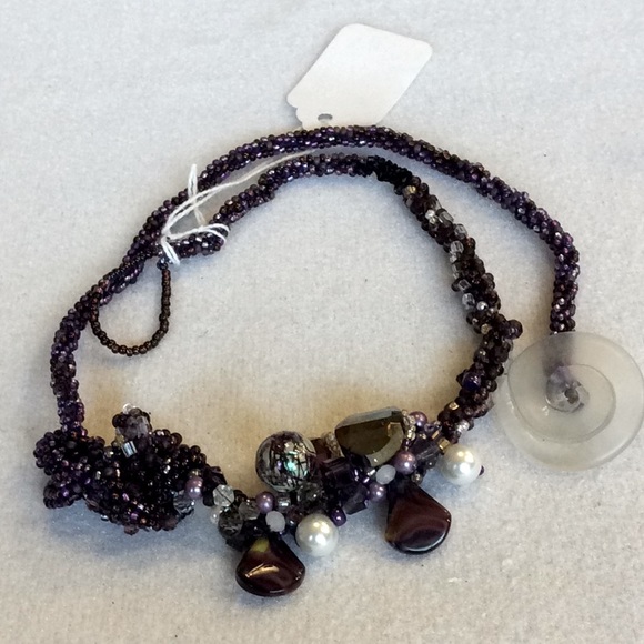 FINAL SALE PRICE CL Designs Crochet Purple Necklace w/Button Close - Picture 1 of 4